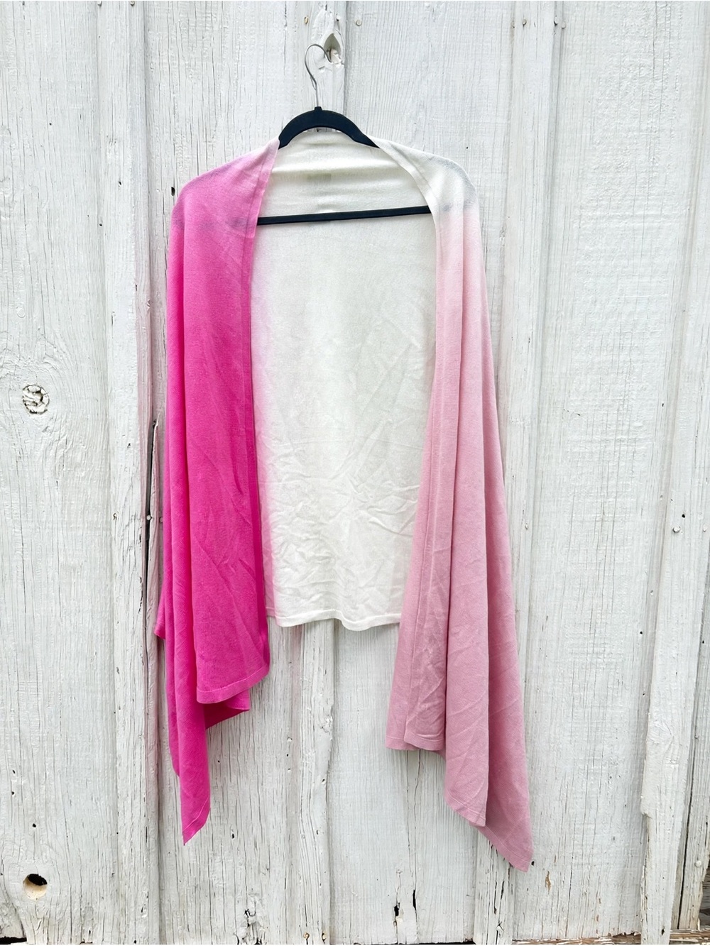 Talbots Ombre Wrap Shawl 76"x28" Pink White Wool Silk Lyocell Summer